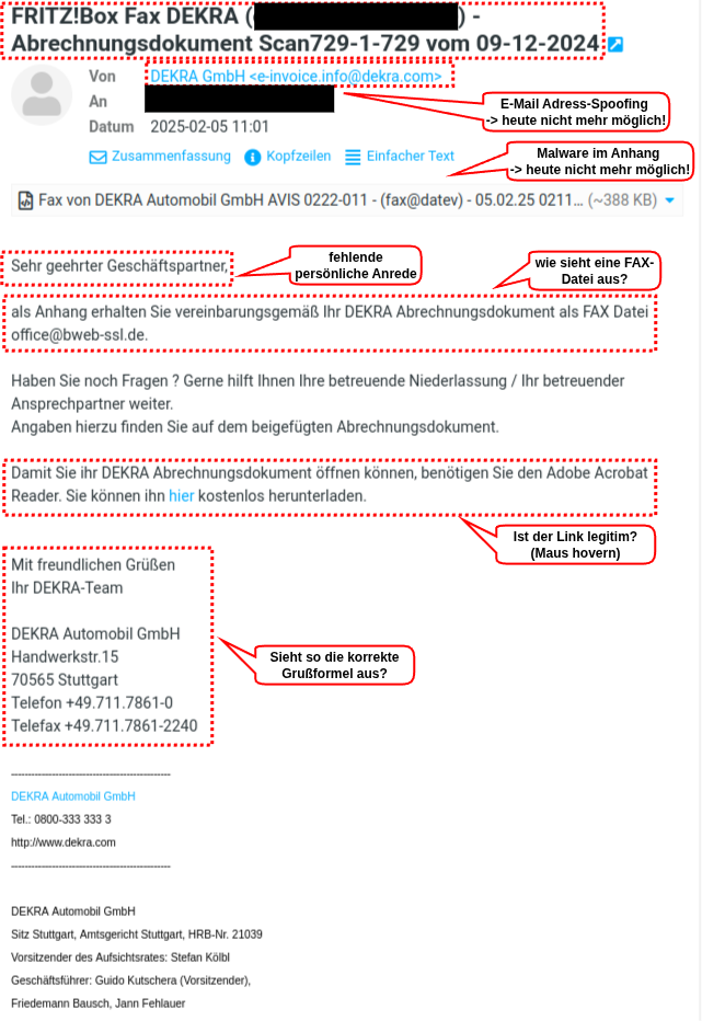 Beispiel für Phishing mit Malware Anhang