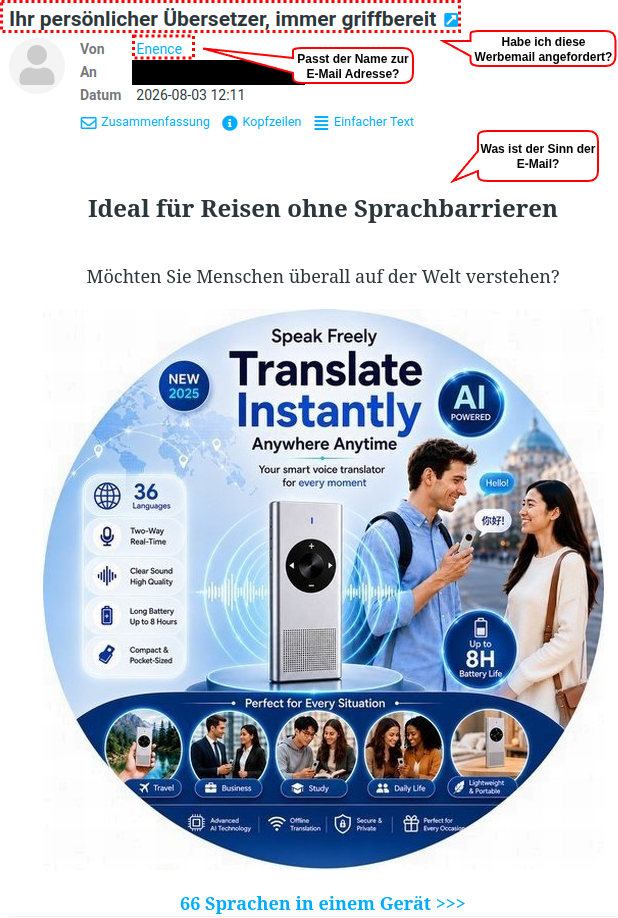 Beispiel für Spam